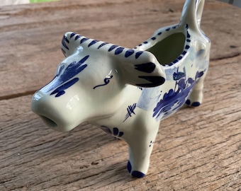 Brocca per panna vintage Delft blu mucca | Brocca per latte in ceramica olandese | Decorazione country/cottagecore in ceramica olandese anni '70