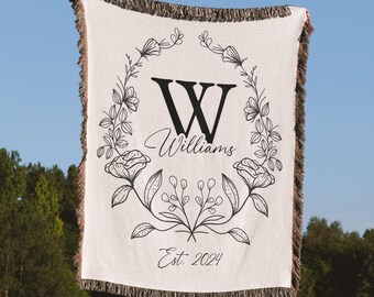 Custom Family Name Tapestry Throw, Wedding Anniversary Throw Gift, Family Christmas Gift, Last Name Initials Throw, Gift For Grandma