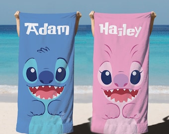 Stitch Beach Towel, Custom Beach Towel, Custom Stitch Gift, Disney Trip, Birthday Gift, Mr Mrs Couple Towel,  Honeymoon Gift,