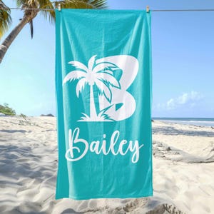 Personalized Palm Tree Beach Towel: Custom Name Gift