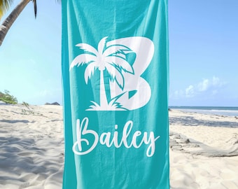 Personalized Palm Tree Beach Towel: Custom Name Gift