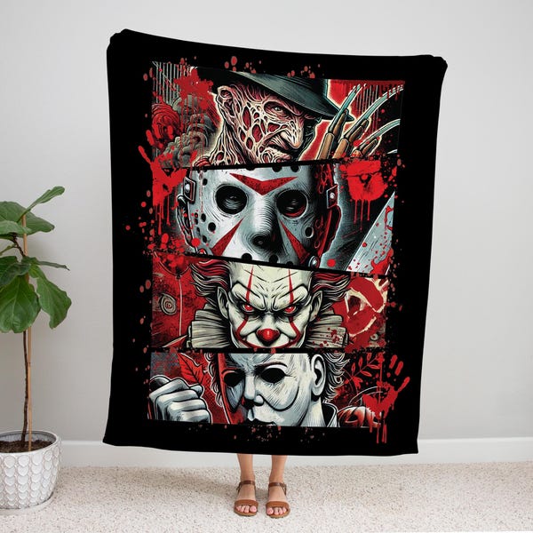 Personalized Horror Movie Blanket: Scary Character Throw, Halloween Decor, Valentines Day gift