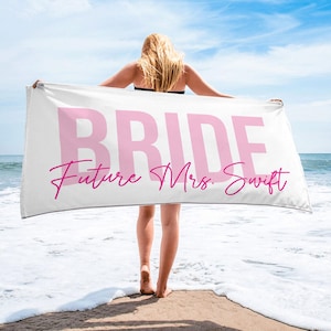 Custom Bride Beach Towel, Personalized Bride Beach Towel, Wedding Beach Towel, Mrs. Beach Towel Gift, Bachelorette Pool Towel, Vacation Gift