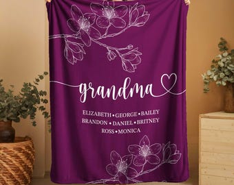 Personalized Grandma Blanket: Family Name Throw, Grandkids Names