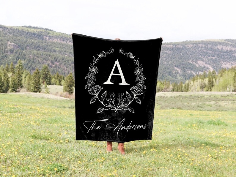 Personalized Family Name Blanket: black, sherpa, 60x80