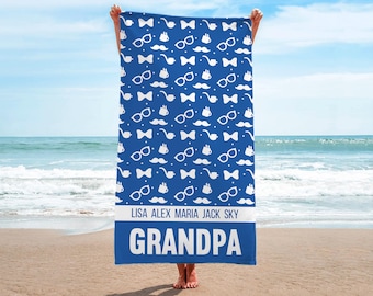 Grandpa Beach Towel, Custom Fathers Day Gift, Personalized Dad Papaw Pool Towel,  Gifts for Grandpa, Birthday Gift For Papa,  Beach Towels