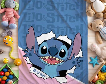 Stitch Blanket, Cozy Custom Name Baby Blanket, Disney Blanket, Personalized Lilo Stitch Throw, Stitch Birthday Gift, Christmas Gift for Kids