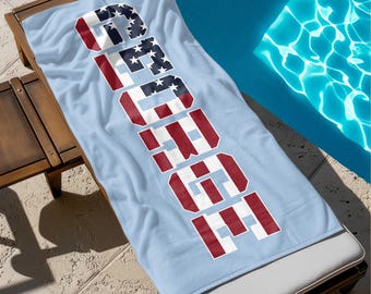 Personalized Patriotic Beach Towel: USA 4th of July Family Gift