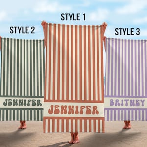 Groovy Striped Personalized Beach Towel: Retro Vacation Gift