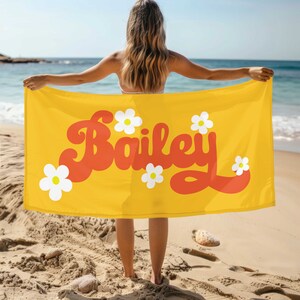 Personalized Beach Towel, Retro Custom Beach Towel,  Pool Party Towel,Bachelorette Beach Towel, 70&#39;s Birthday Vacation Gift, Kids Towel