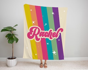 Retro Personalized Blanket, Baby Girl Blanket, Name Blanket, Girl Blanket Gift, Baby Blanket, Kids Blanket, Personalized Gift, Custom Gift