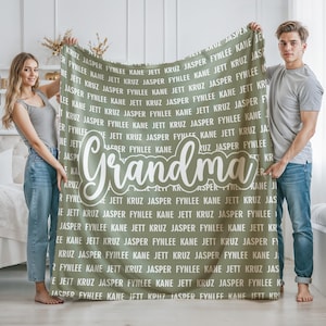 Personalized Grandma Blanket: Soft Minky Keepsake Throw with Names, Mothers Day Gift