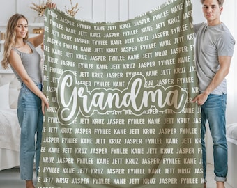 Personalized Grandma Blanket: Soft Minky Keepsake Throw with Names, Mothers Day Gift