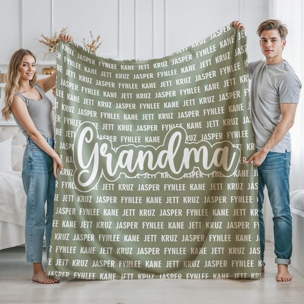 Personalized Grandma Blanket: Soft Minky Keepsake Throw with Names, Mothers Day Gift