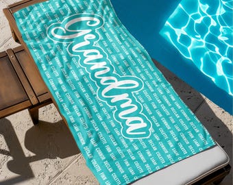 Personalized Grandma Beach Towel: Custom Name Gift, Mothers Day Gift, Grandma Gift, gift for mamaw, Nana Pool Towel, Grandpa Beach gift,