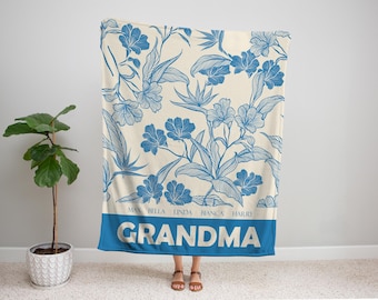 Personalized Grandma's Garden Blanket: Floral Grandkids Names Throw