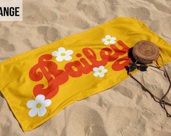 Daisy Personalized Beach Towels, Girls Trip Towel, Bachelorette Gift, Custom Name Towel, Bridesmaid Towel, flower kids pool towel,