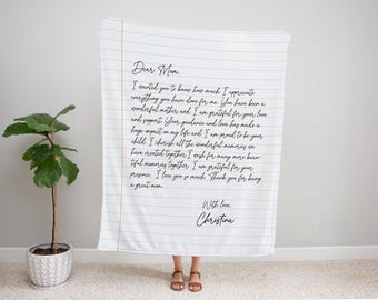 Personalized Letter Note Throw Blanket Ruled Paper, Letter Blanket Gift, Grandparent Christmas Gift, Nana Grandma Present, Love Letter Gift