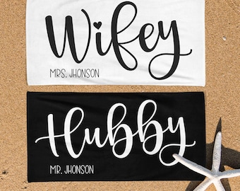 Personalized Mr. and Mrs. Beach Towel Set: Honeymoon Newlywed Gift
