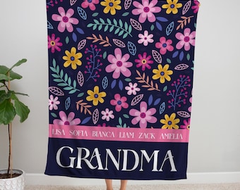 Floral Grandma Blanket: Personalized Grandkids Name Keepsake Quilt