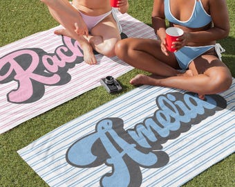 Retro Personalized Beach Towels, Name Beach Towel, Custom Beach Towel, Bridesmaid Towel, Girls Trip Towel, kids pool towel