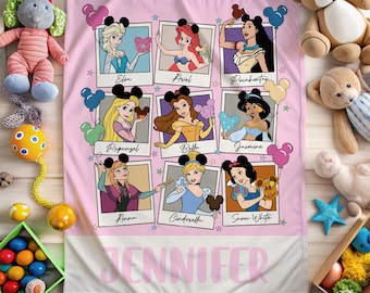 Personalized Disney Princess Blanket, Custom Name Baby Girl Blanket, Princess Birthday Gift, Princess Decor, Disney Blanket, Christmas Gift