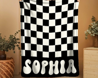 Checkered Personalized Name Blanket: Custom Baby Minky Throw
