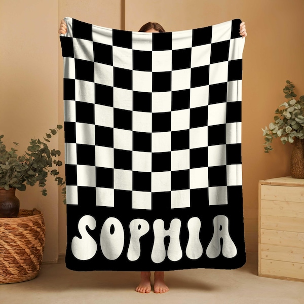 Checkered Personalized Name Blanket: Custom Baby Minky Throw