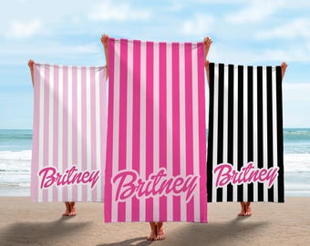 Custom Beach Towel, Let's Go Party Beach Towel, Pink Personalized Name Towel, Kids Pool Towel, Vacation Birthday Gift, Bachelorette Favor