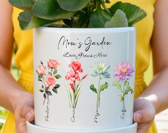 Personalisierter Geburtsmonat Blumentopf, individuelles Omas Gartengeschenk, individuelles Geschenk für Mama oder Oma, Namensblumentopf für Enkelkinder