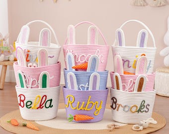 Personalised Easter Basket • Custom Name Rope Bunny Basket • Easter Egg Hunt Basket • Easter Gift for Kids • Baby First Easter