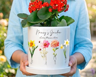 Birth Month Flower Pot for Mom | Personalized Birthday Gift for Grandma | Custom Name Plant Pot | Mothers Day Keepsake Gift