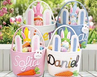 Custom Name Easter Bunny Basket for Boys Girls – Baby Name Basket, Baby’s First Easter, Easter Bunny Bucket, Easter Egg Hunt Basket