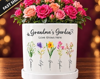 Personalized Oma Garden Flower Pot with Names and Birth Flowers
