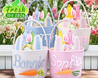 Custom Name Easter Basket for Kids - Crochet Personalized Easter Basket, Custom Easter Egg Hunt Gift for Kids, Baby Boy Girl Spring Keepsake