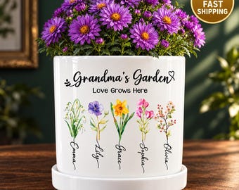 Personalized Planter for Grandma with Grandchildren’s Birth Month Flowers