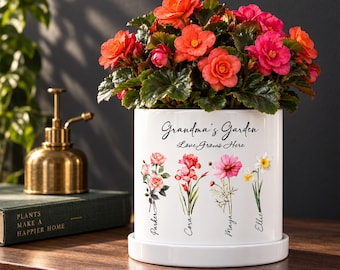 Personalized Family Birth Flower Pot, Generational Gift for Grandma with Names