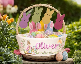 Personalized Easter Basket Liner, Custom Kids Easter Basket Liner with Name or Monogram,Easter Gift for Kids Girls Boys,Baby First Easter