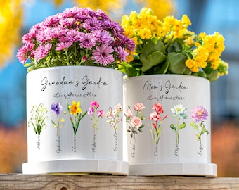 Personalized Grandma’s Garden Flower Pot | Birth Month Flower Planter | Custom Gift for Mom or Grandma
