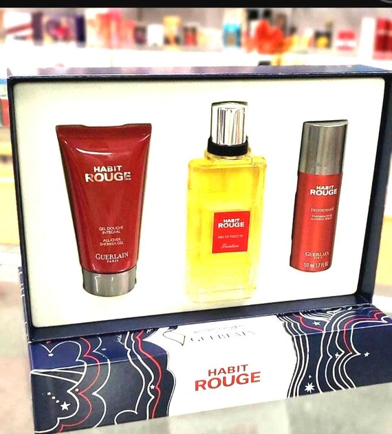 Habit Rouge by Guerlain 3 PC Gift Set for Men 3.4 Oz /100 Ml Edt