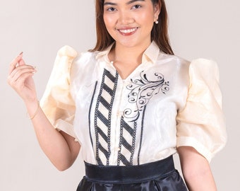 Modern Filipiniana Ladies Barong Puff Sleeves Elegance Assorted Embroidery design