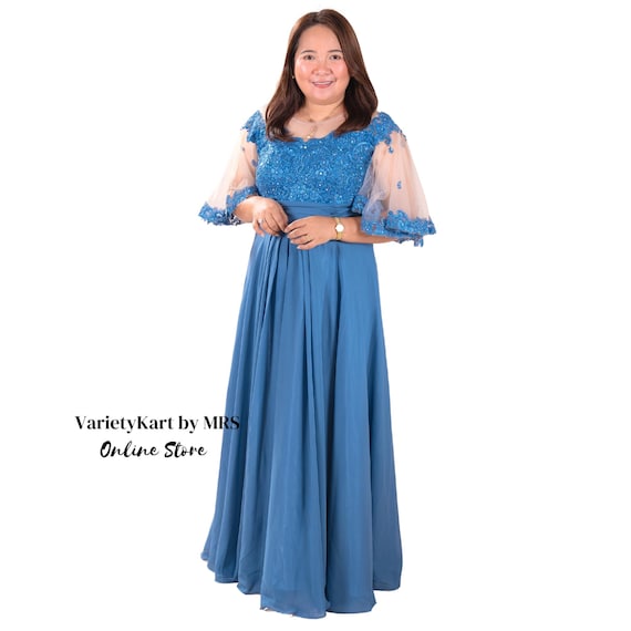Betty Design Bell Sleeves Chiffon Long Gown for Mother / Sponsor Formal Dress Corded Lace