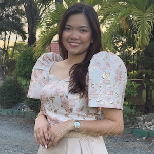 Modern Classic Brocade Filipiniana in Blue/Green/Pink/Mocha TOP ONLY