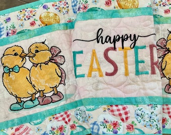 Happy Easter Table Quilt,  Easter Table Runners, Quilted Table Decor