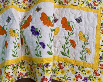 Butterfly and Flowers Table Runner, Quilted Table Runners,  FloralTable Quilts, Applique Table Runners, Spring Decor