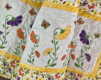 Butterfly and Flowers Table Runner, Quilted Table Runners,  FloralTable Quilts, Applique Table Runners, Spring Decor
