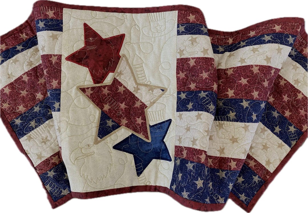 Patriotic Quilted Table Runner With Star Appliqué | Red White Blue ...