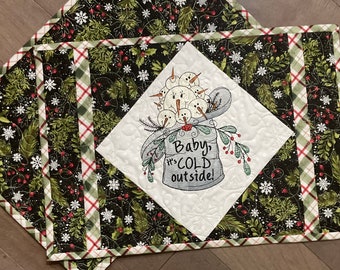 Baby It’s Cold Outside Quilted Placemats, Winter Placemats Set of 2, Snowman Table Decor