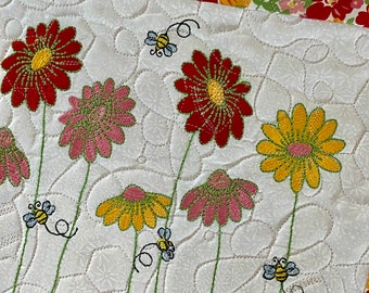 Wild Flowers Table Runners, Summer Table Runners, Summer Table Quilts, Embroidered Flower Table Toppers,