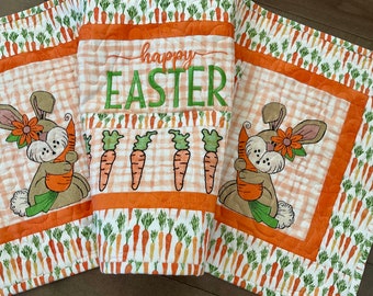 Happy Easter Table Quilts, Bunny Table Decor, Easter Buny Table Rouners, Spring Table Runners, Bunny and Carrots  Runners